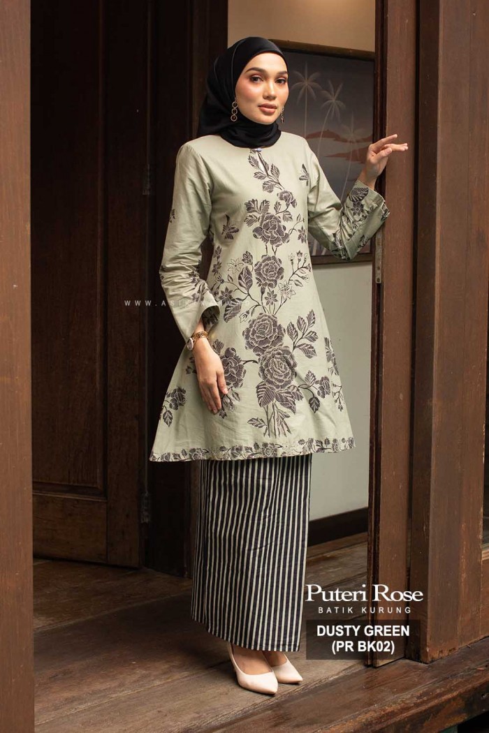 PUTERI KURUNG ROSE (PR BK02) DUSTY GREEN