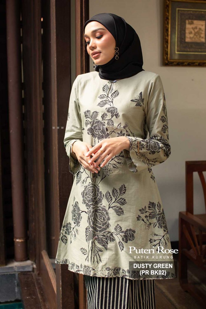 PUTERI KURUNG ROSE (PR BK02) DUSTY GREEN