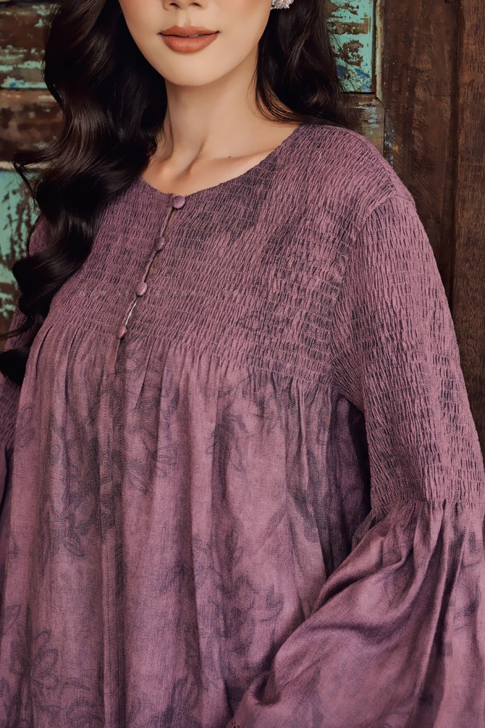 LINEN BAYU PRINTED KURUNG IN ASH PURPLE