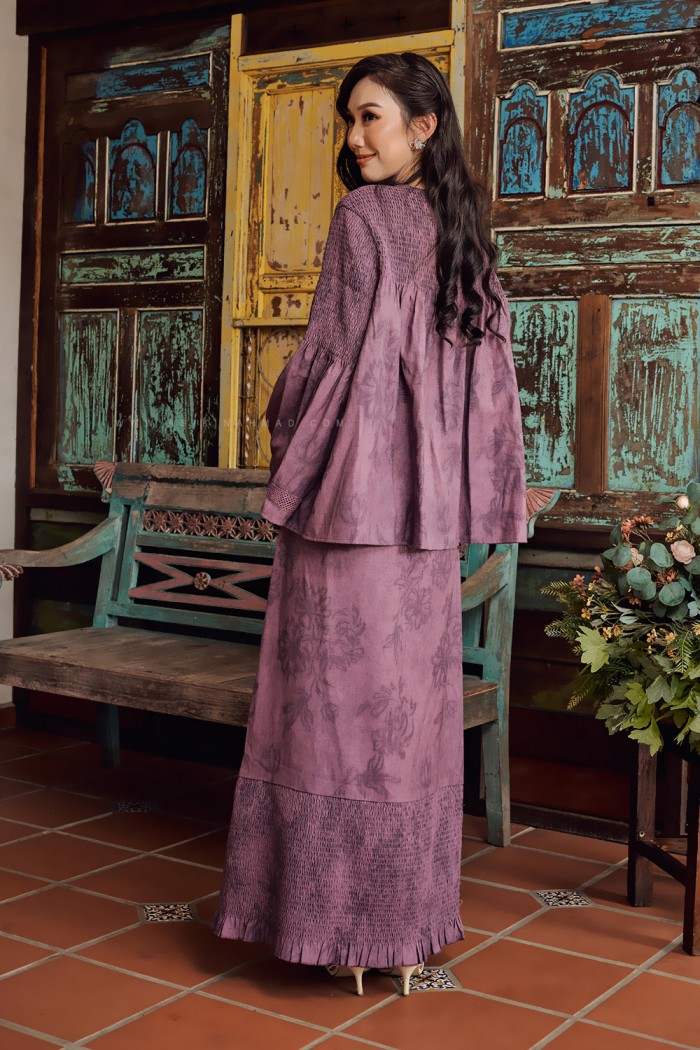 LINEN BAYU PRINTED KURUNG IN ASH PURPLE