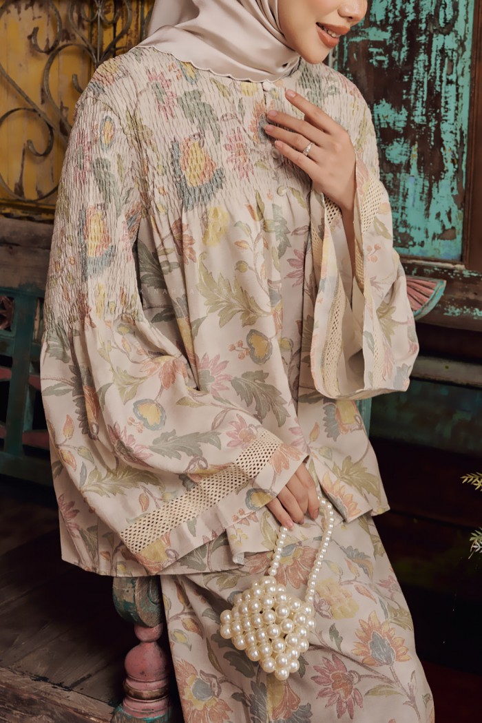 LINEN BAYU PRINTED KURUNG IN SUMMER BROWN