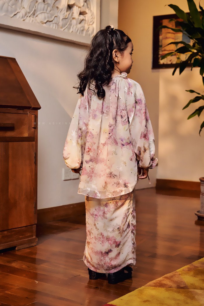 ORKID PRINTED KURUNG KIDS IN PINK CREAM (BATCH 2)