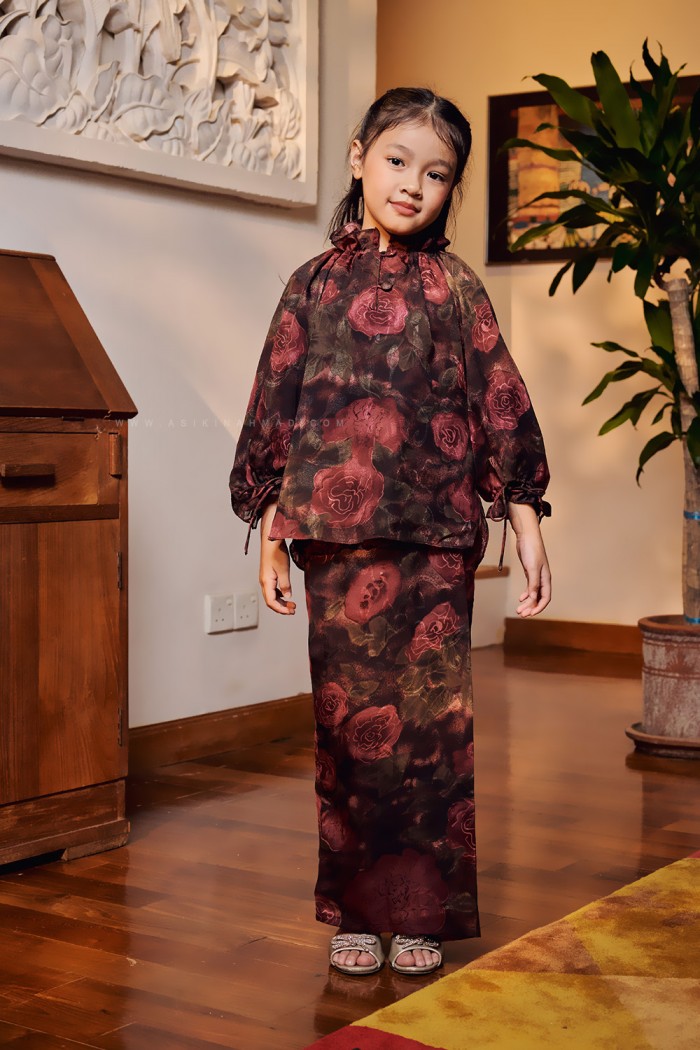 ORKID PRINTED KURUNG KIDS IN RED BLACK (BATCH 2)