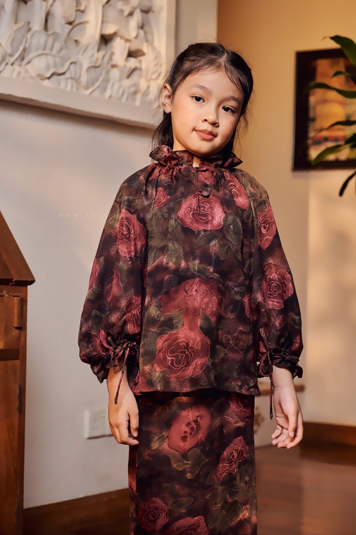 ORKID PRINTED KURUNG KIDS IN RED BLACK (BATCH 2)