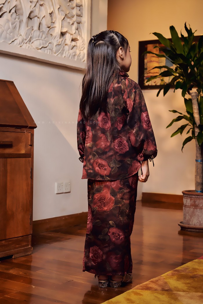ORKID PRINTED KURUNG KIDS IN RED BLACK (BATCH 2)