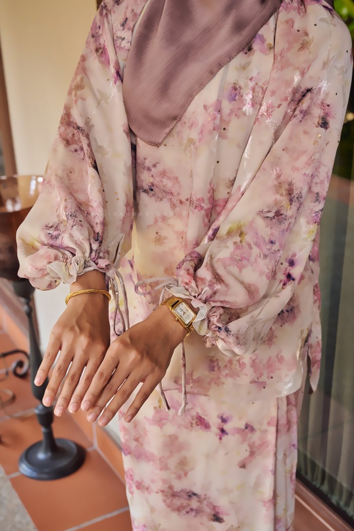 ORKID PRINTED KURUNG IN PINK CREAM (BATCH 2)